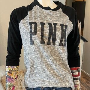 PINK Victoria's Secret Black and Gray Long Sleeve Tee